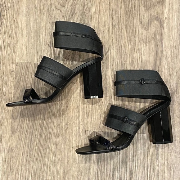 NWOB Donald Pliner Edie Office Siren Open Toe Black Italian Leather Heels 8.5 - Picture 7 of 16